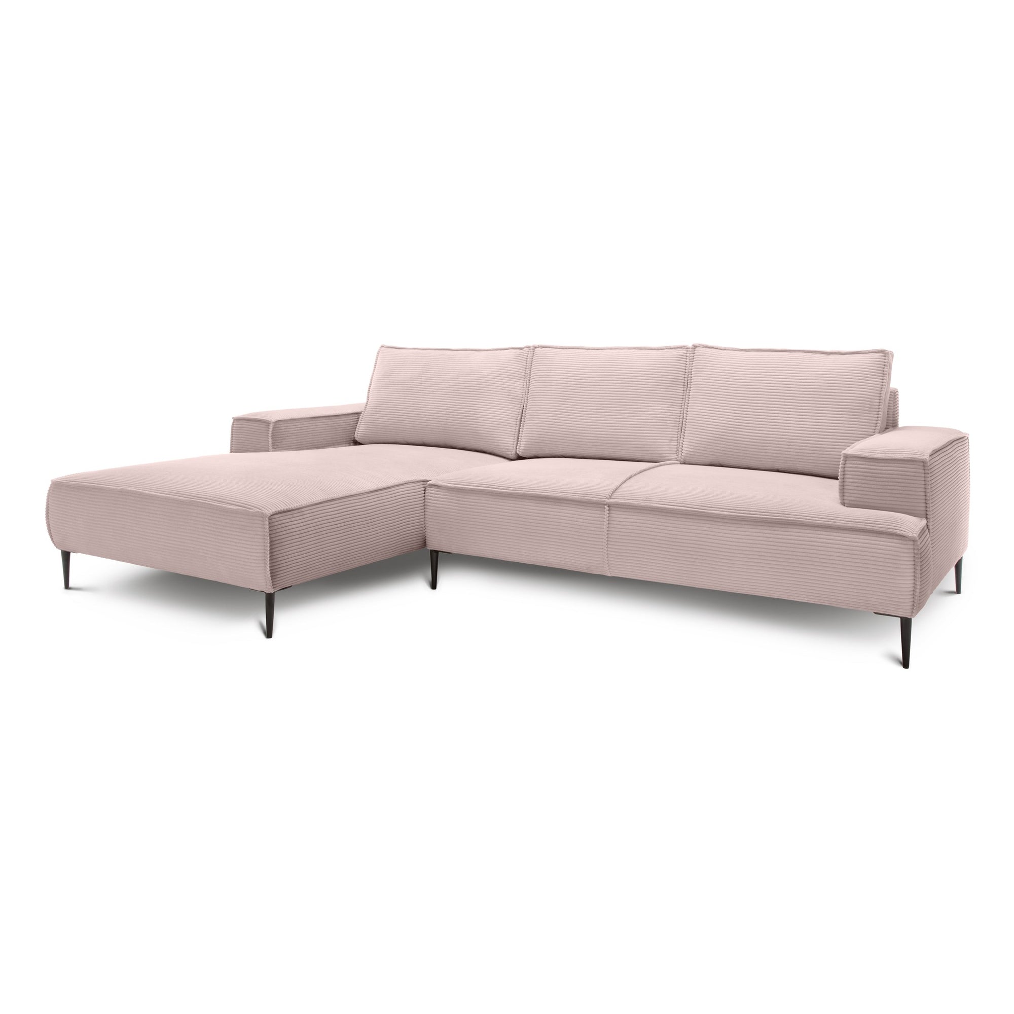 Narożnik 3-osobowy 275 cm w stylu modern classic – tkanina POSO, pianka T35 | May Zgaszony Róż (POSO 52) Lewostronny