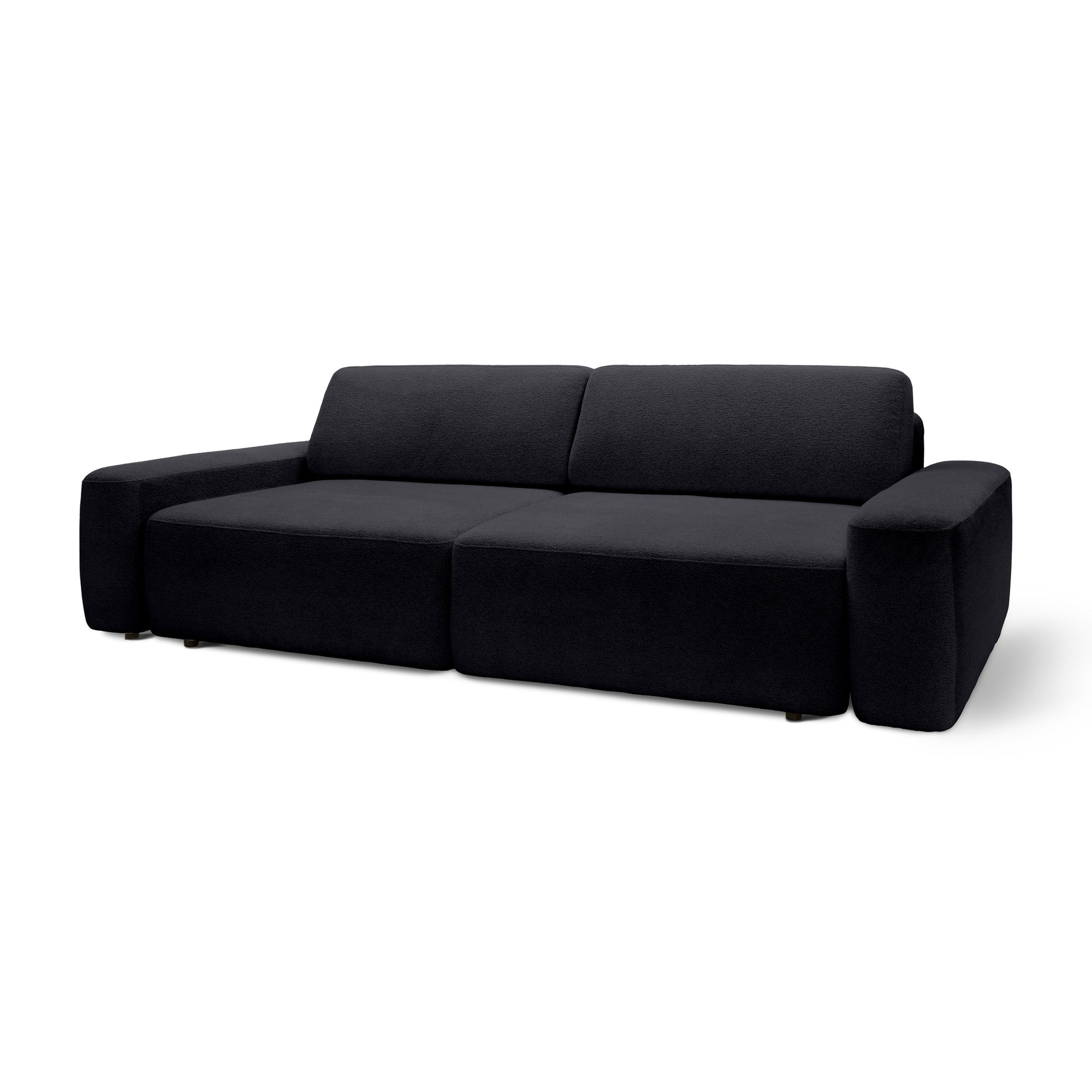 Sofa z funkcją spania 200x136 z pojemnikiem DL – bouclé Raven | Bamby Głęboka Czerń (RAVEN 16)