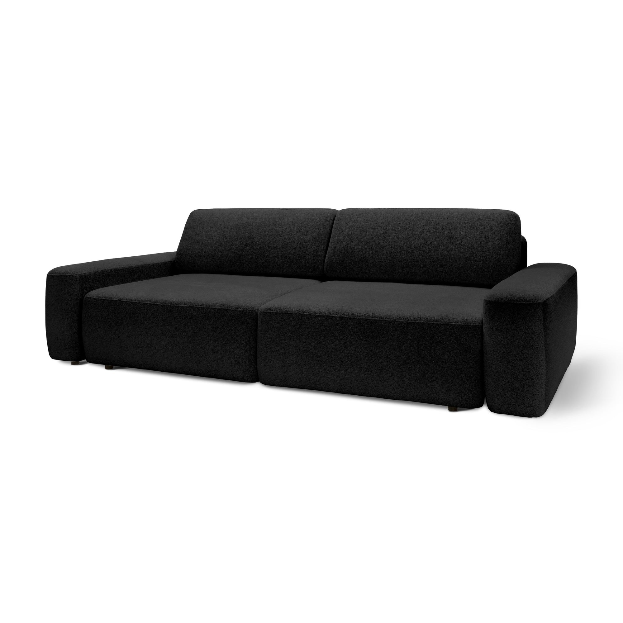 Sofa z funkcją spania 200x136 z pojemnikiem DL – bouclé Raven | Bamby Nocna Czerń (RAVEN 18)