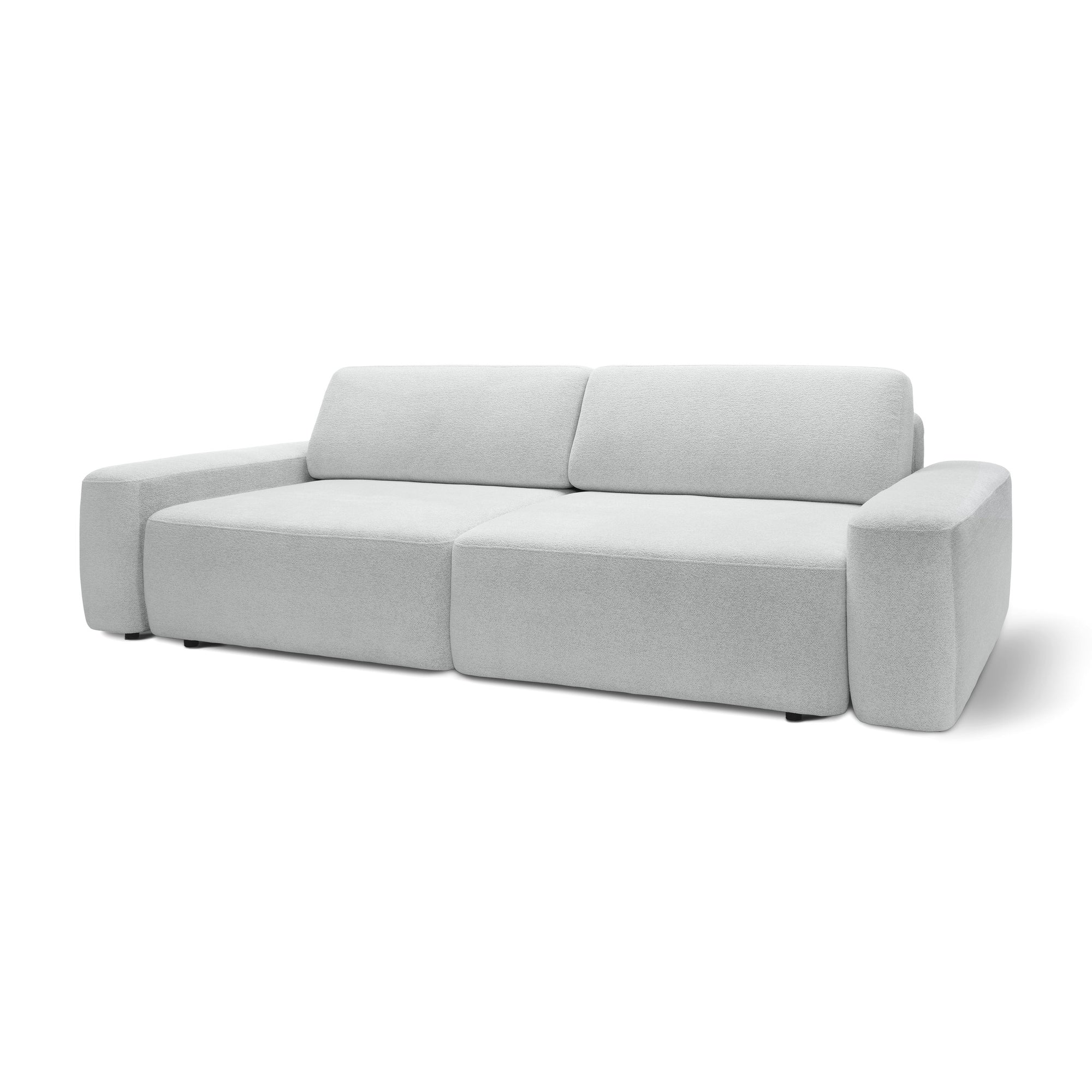 Sofa z funkcją spania 200x136 z pojemnikiem DL – bouclé Raven | Bamby Srebrzysta Mgła (RAVEN 22)
