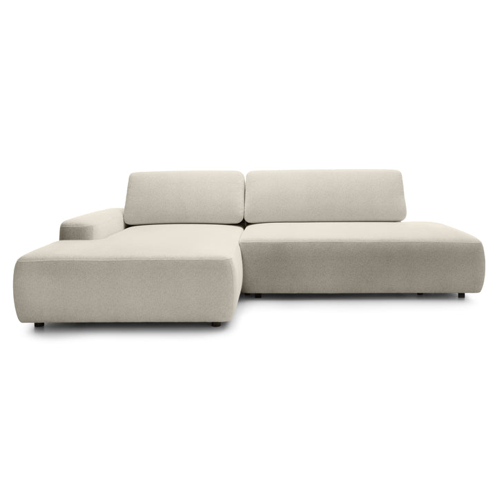 Narożnik z funkcją spania 4-osobowy 125x210 w stylu japandi – tapicerowany tył, system DL | Bamby Piaskowy Jedwab (RAVEN 28) Lewostronny