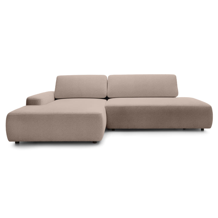 Narożnik z funkcją spania 4-osobowy 125x210 w stylu japandi – tapicerowany tył, system DL | Bamby Karmelowy Beż (RAVEN 34) Lewostronny