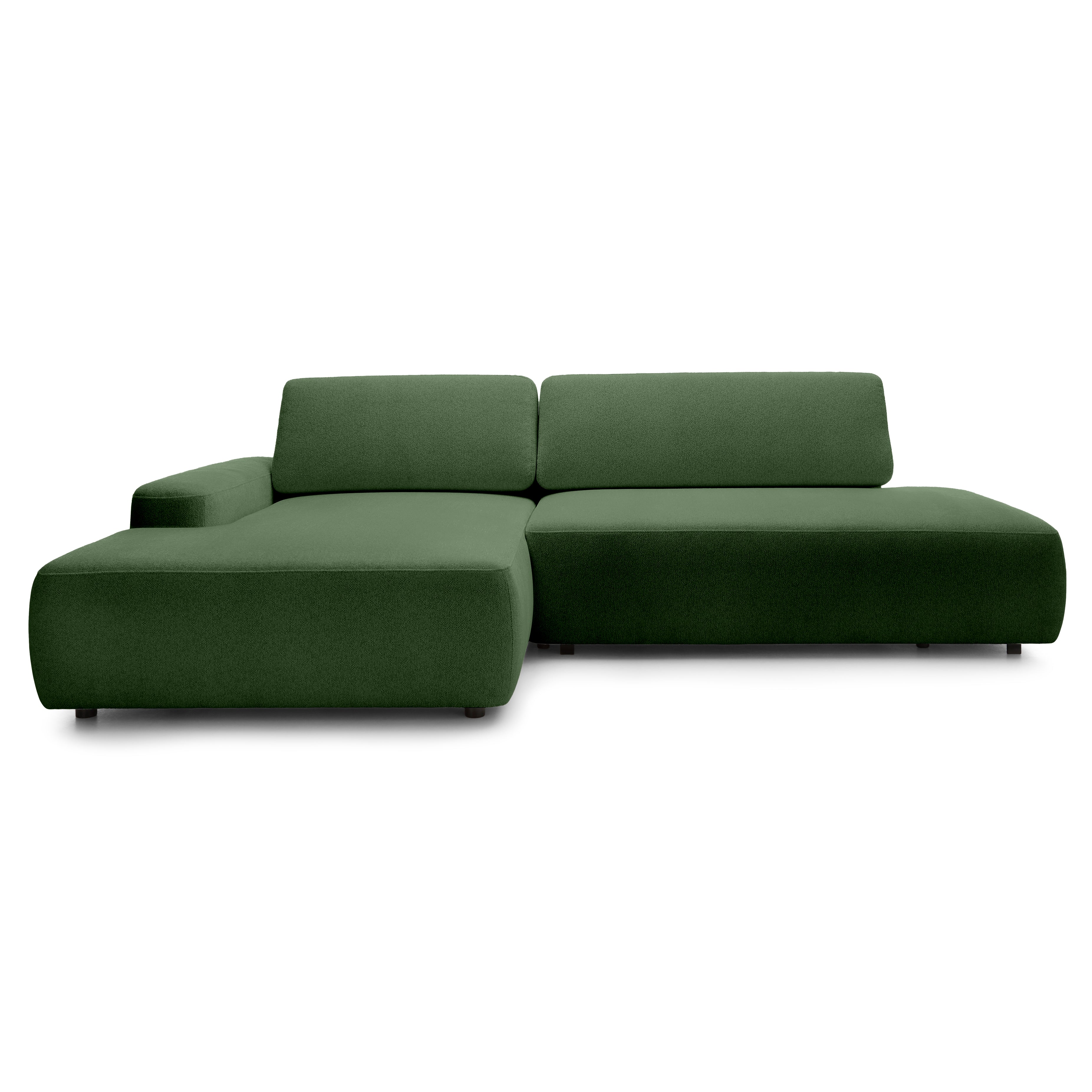 Narożnik z funkcją spania 4-osobowy 125x210 w stylu japandi – tapicerowany tył, system DL | Bamby Gaj Oliwny (RAVEN 77) Lewostronny