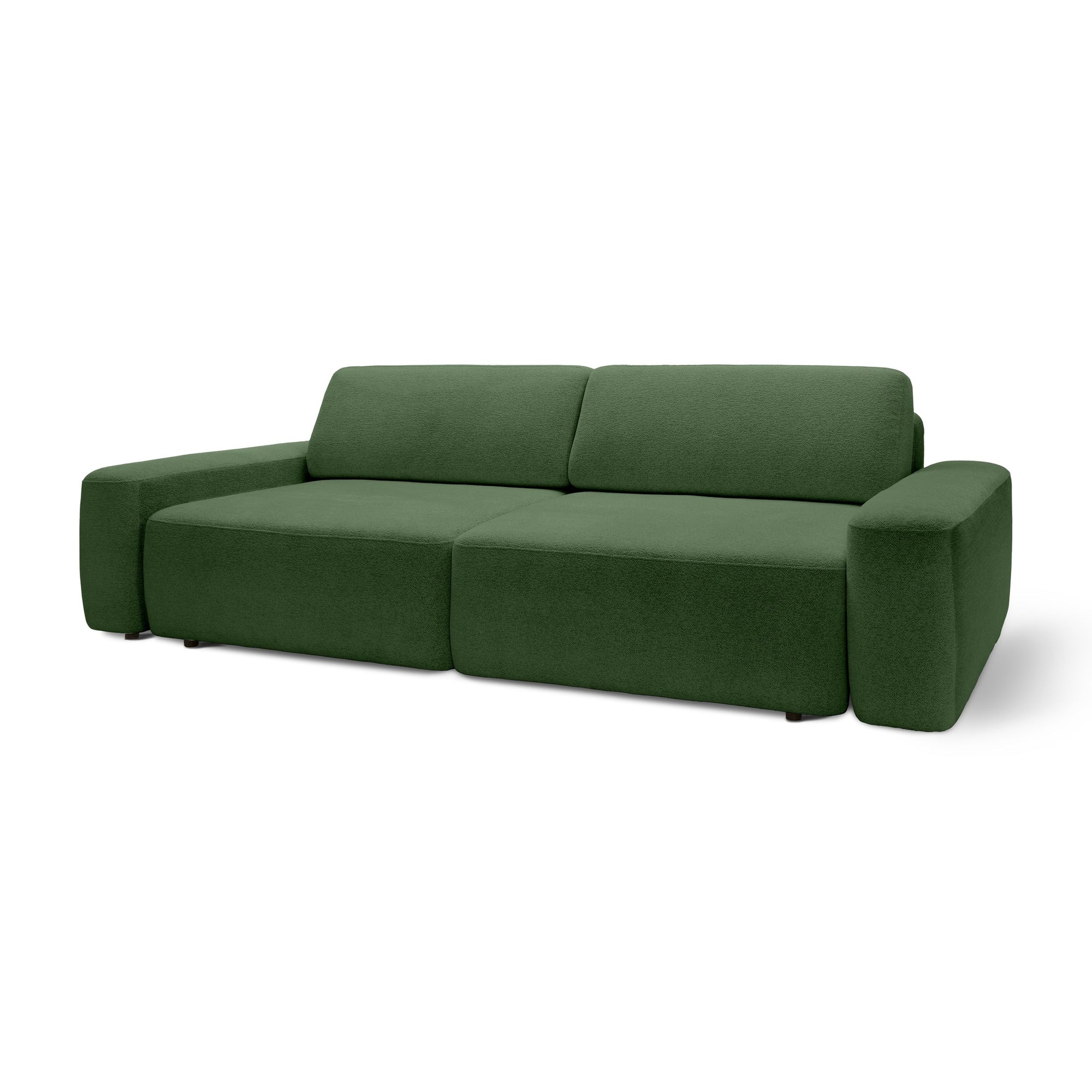 Sofa z funkcją spania 200x136 z pojemnikiem DL – bouclé Raven | Bamby Gaj Oliwny (RAVEN 77)