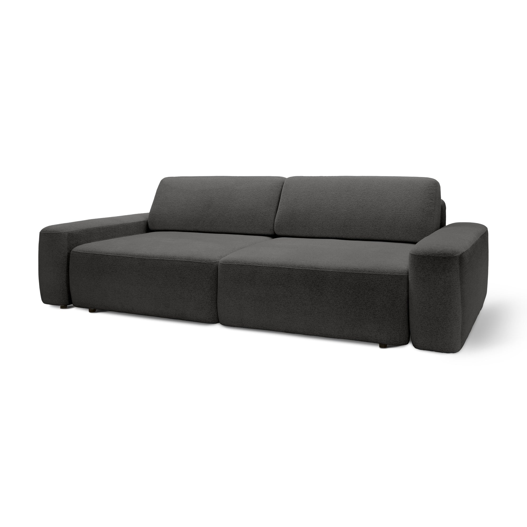 Sofa z funkcją spania 200x136 z pojemnikiem DL – bouclé Raven | Bamby Czarny Aksamit (RAVEN 07)