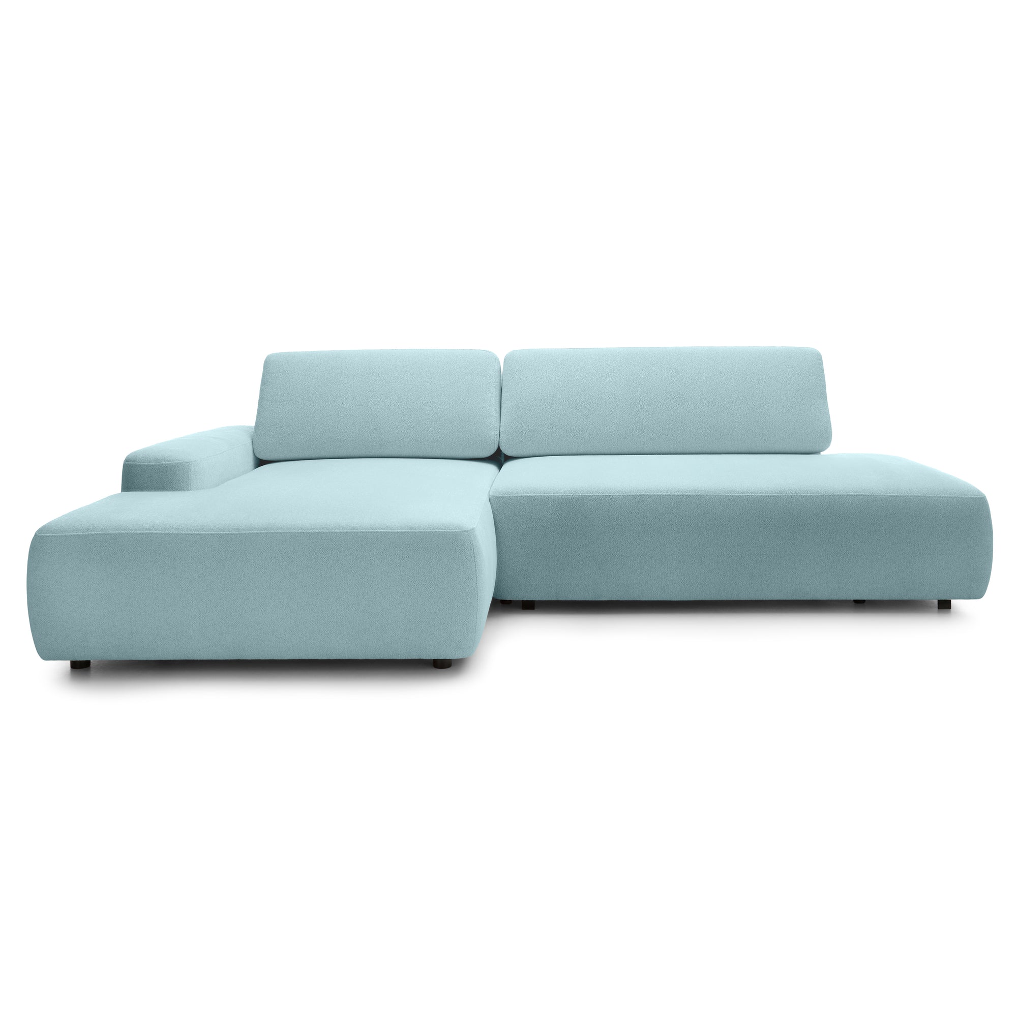 Narożnik z funkcją spania 4-osobowy 125x210 w stylu japandi – tapicerowany tył, system DL | Bamby Lewostronny Porcelanowy Błękit (RAVEN 80)