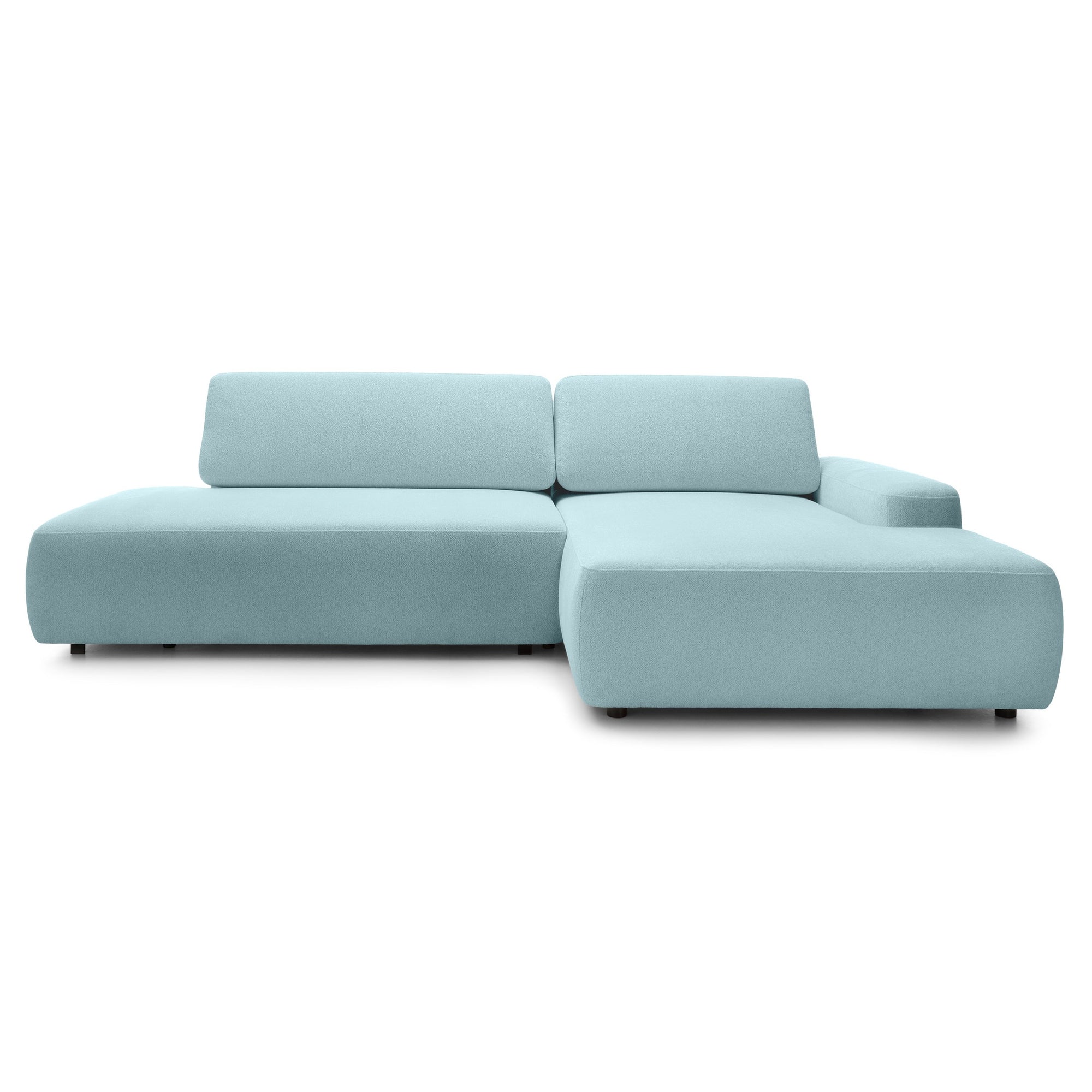 Narożnik z funkcją spania 4-osobowy 125x210 w stylu japandi – tapicerowany tył, system DL | Bamby Prawostronny Porcelanowy Błękit (RAVEN 80)