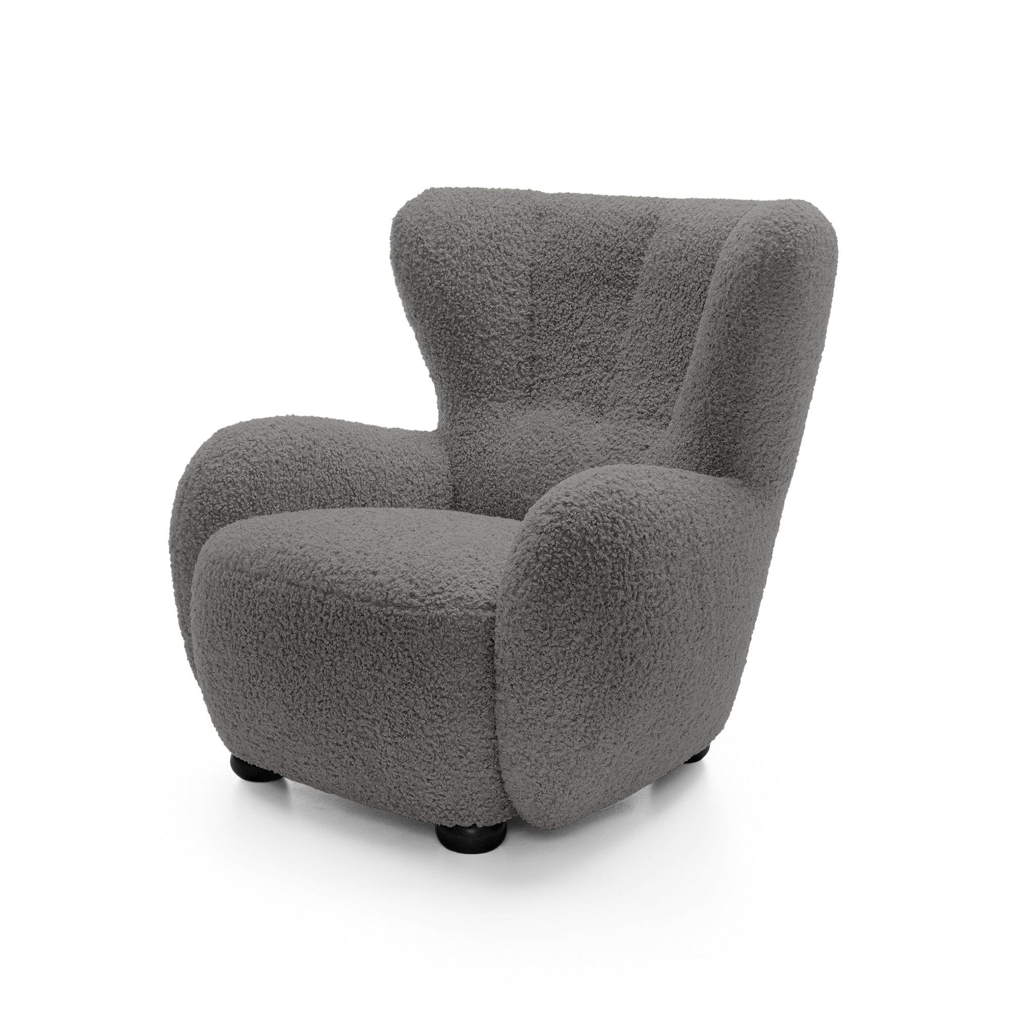 Fotel 88 cm do relaksu w stylu skandynawskim – tkanina ROLF bouclé, drewniane nogi | Tedi Bazaltowy Brąz (ROLF 07) Czarny