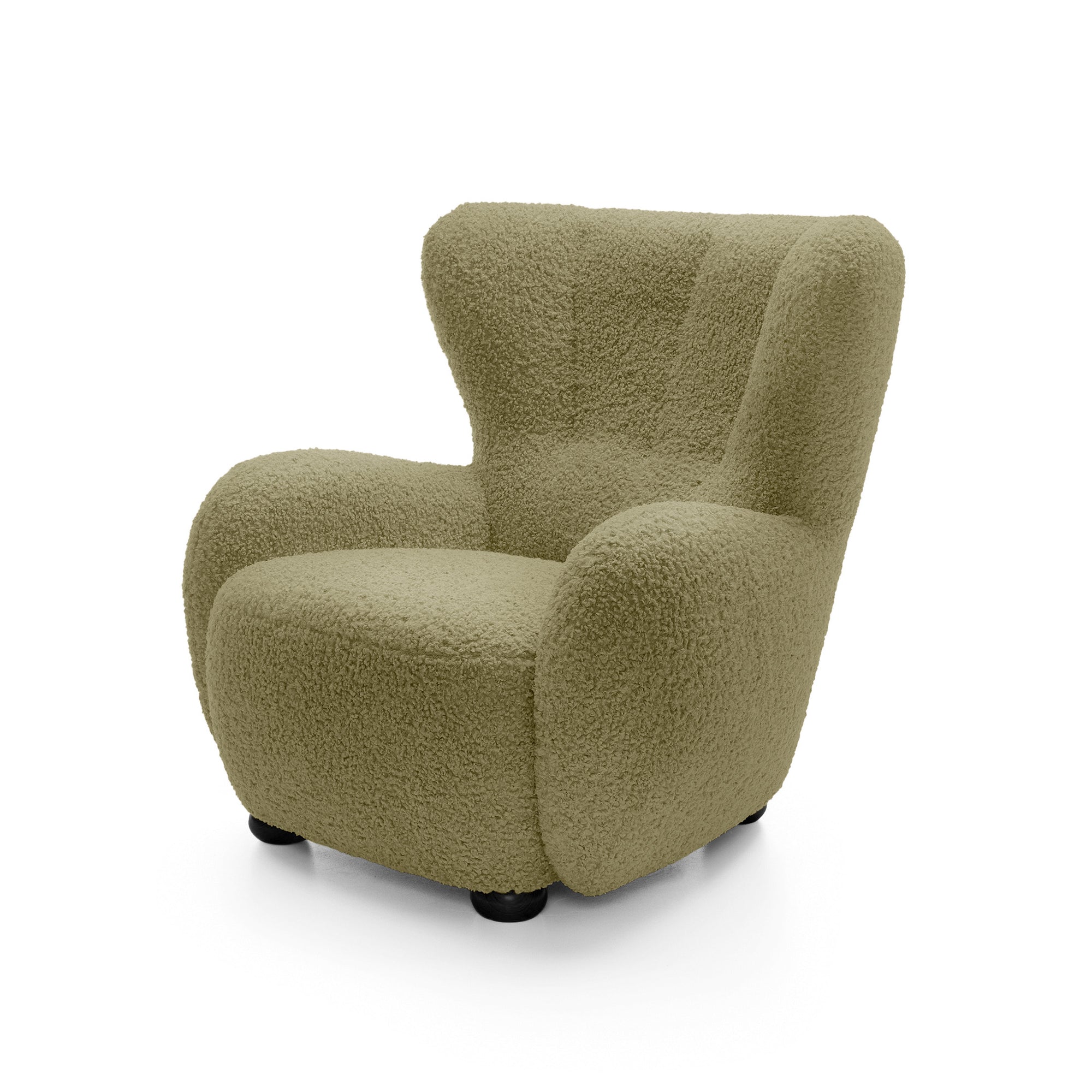 Fotel 88 cm do relaksu w stylu skandynawskim – tkanina ROLF bouclé, drewniane nogi | Tedi Miodowy Mech (ROLF 13) Czarny