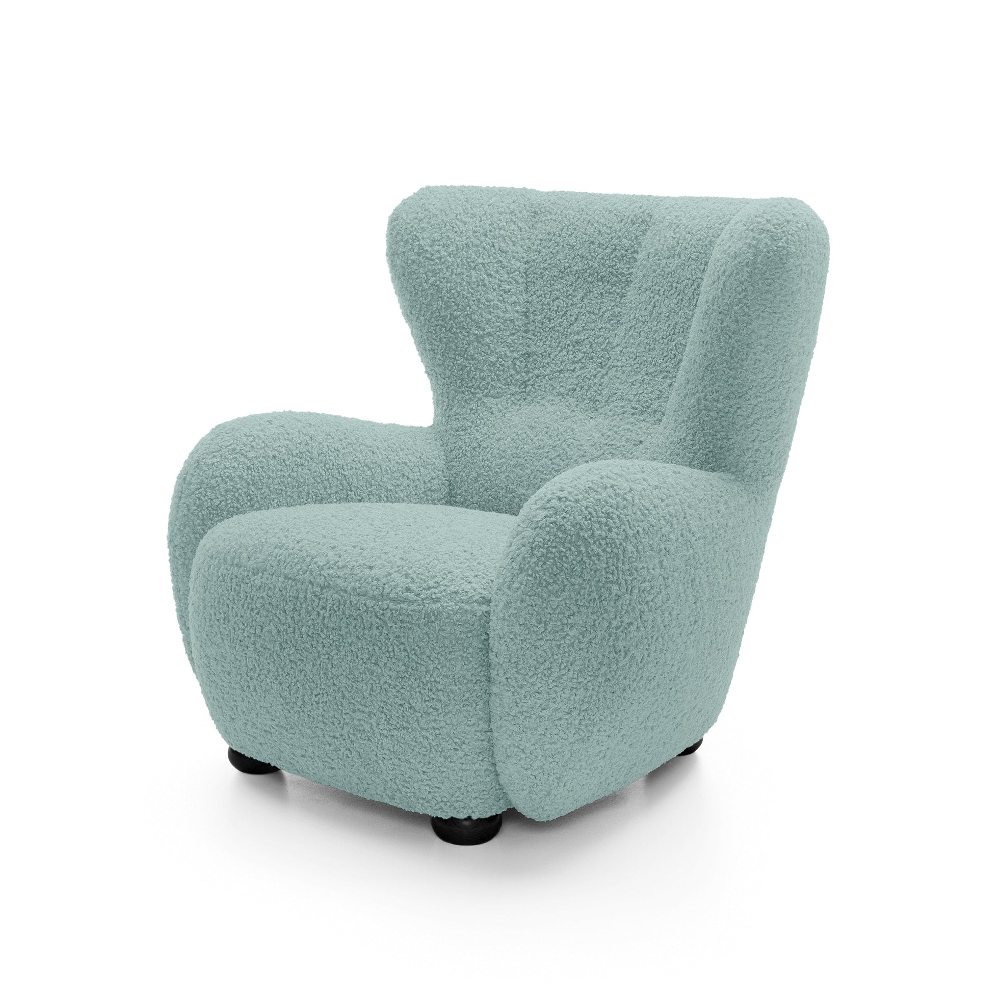 Fotel 88 cm do relaksu w stylu skandynawskim – tkanina ROLF bouclé, drewniane nogi | Tedi Morska Patyna (ROLF 16) Czarny