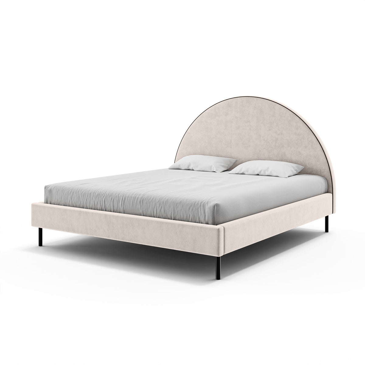 Polsterbett mit halbrundem Kopfteil und Bettkasten im Soft-Modern-Stil | Zora