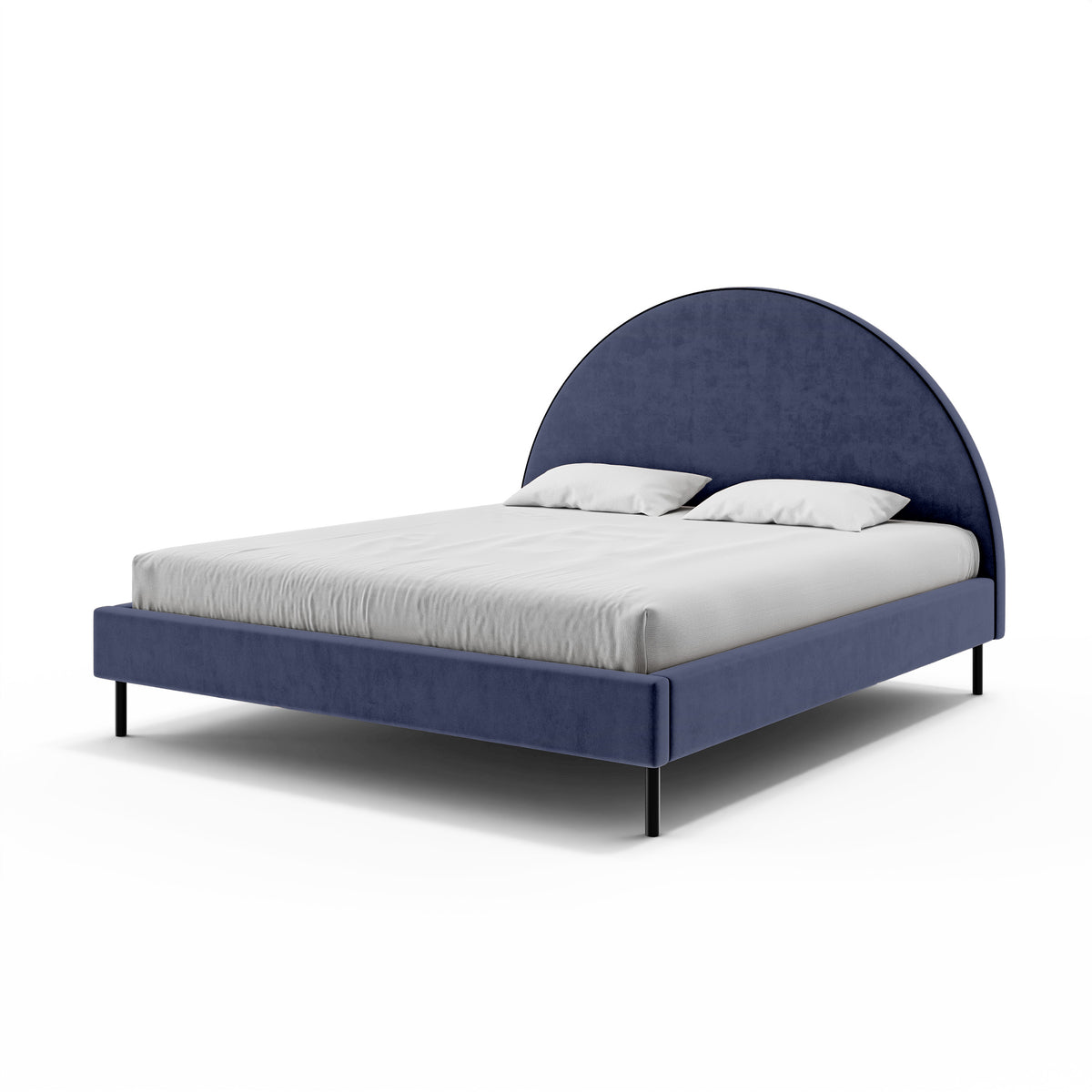 Polsterbett mit halbrundem Kopfteil und Bettkasten im Soft-Modern-Stil | Zora