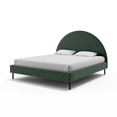 Polsterbett mit halbrundem Kopfteil und Bettkasten im Soft-Modern-Stil | Zora