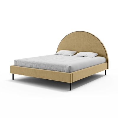 Polsterbett mit halbrundem Kopfteil und Bettkasten im Soft-Modern-Stil | Zora