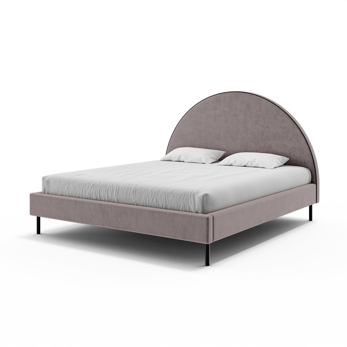 Polsterbett mit halbrundem Kopfteil und Bettkasten im Soft-Modern-Stil | Zora