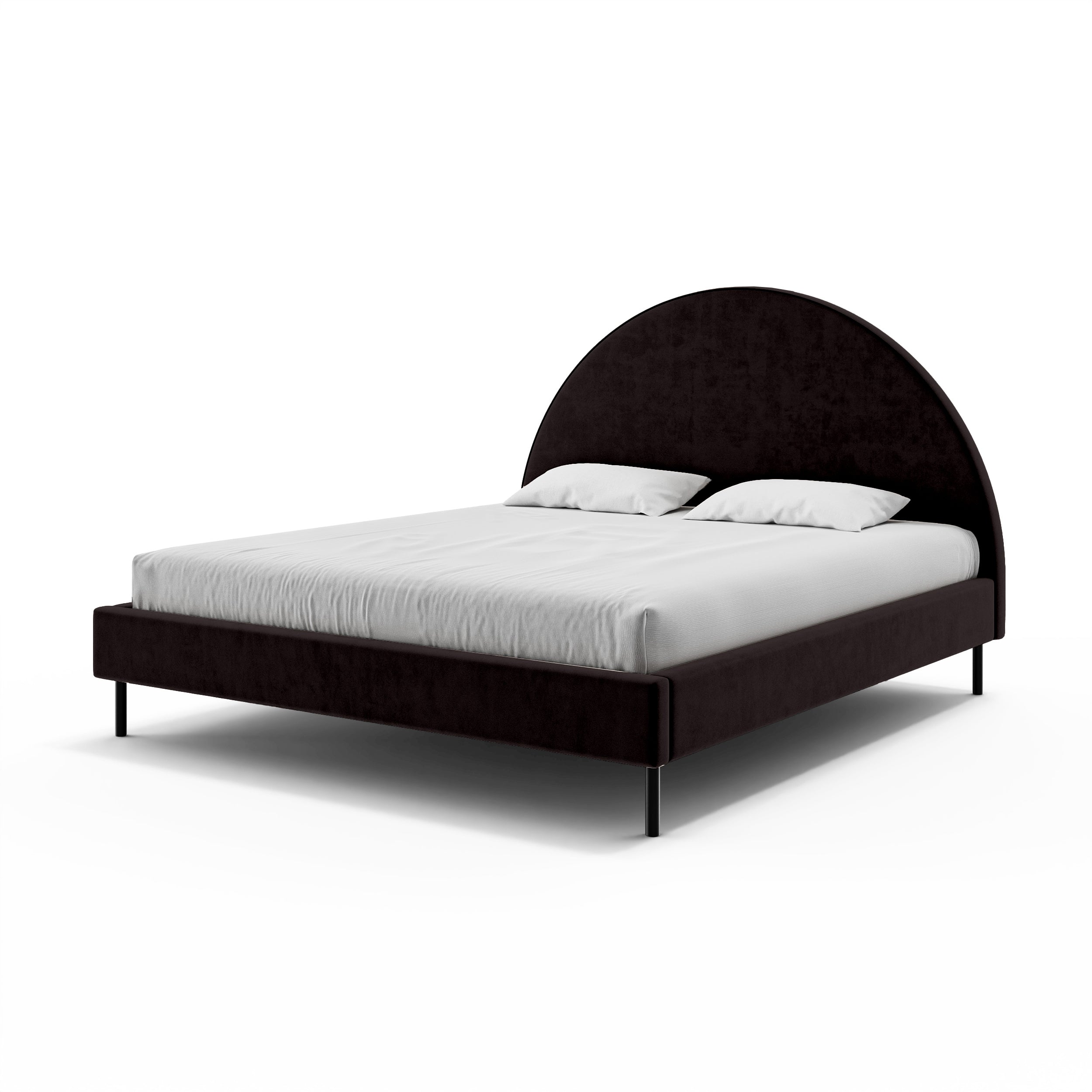 Polsterbett mit halbrundem Kopfteil und Bettkasten im Soft-Modern-Stil | Zora