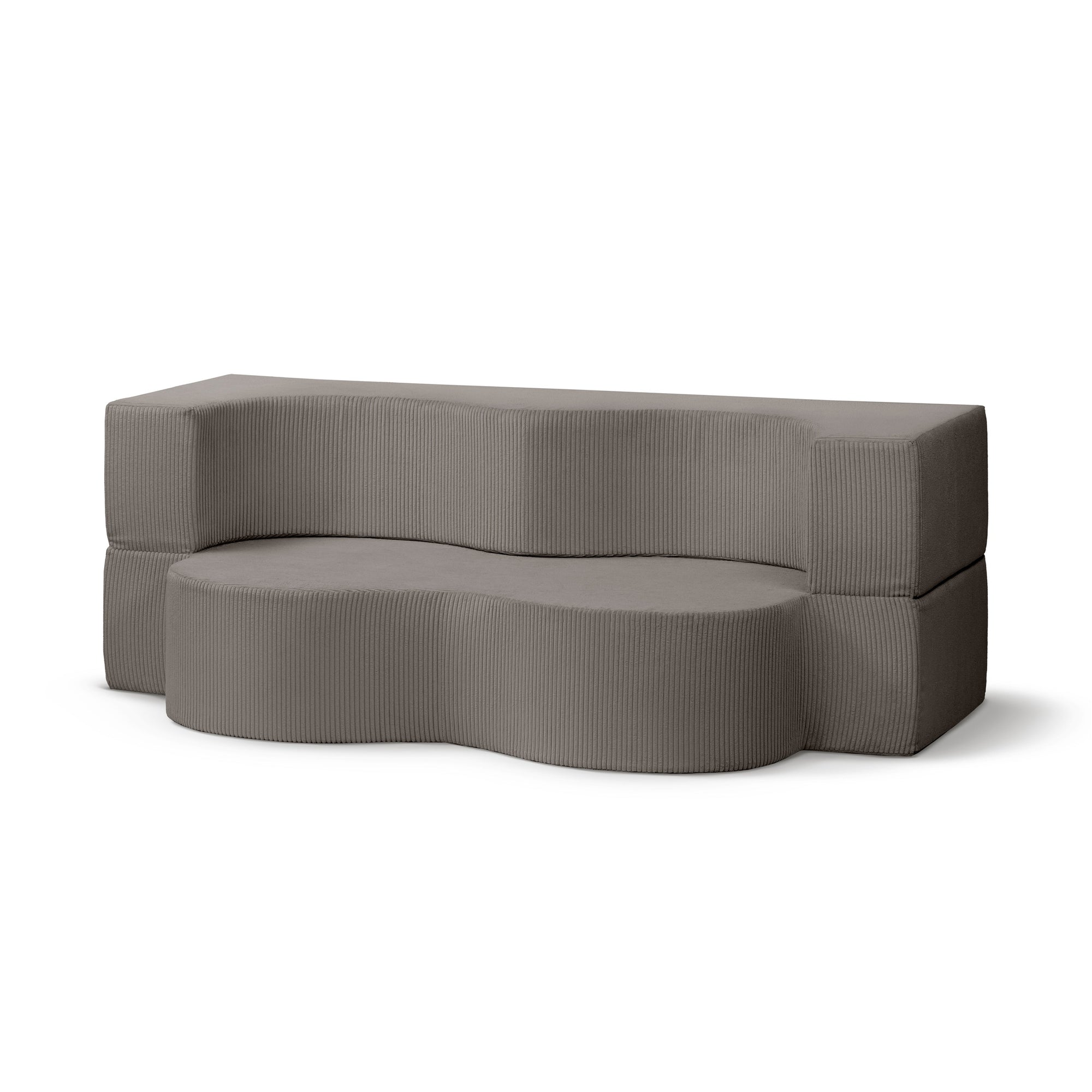 Sofa piankowa wolnostojąca 200 cm z funkcją spania w stylu japandi – sztruks POSO, kompaktowa forma | Kamelia Wędzone Drewno (POSO 04)