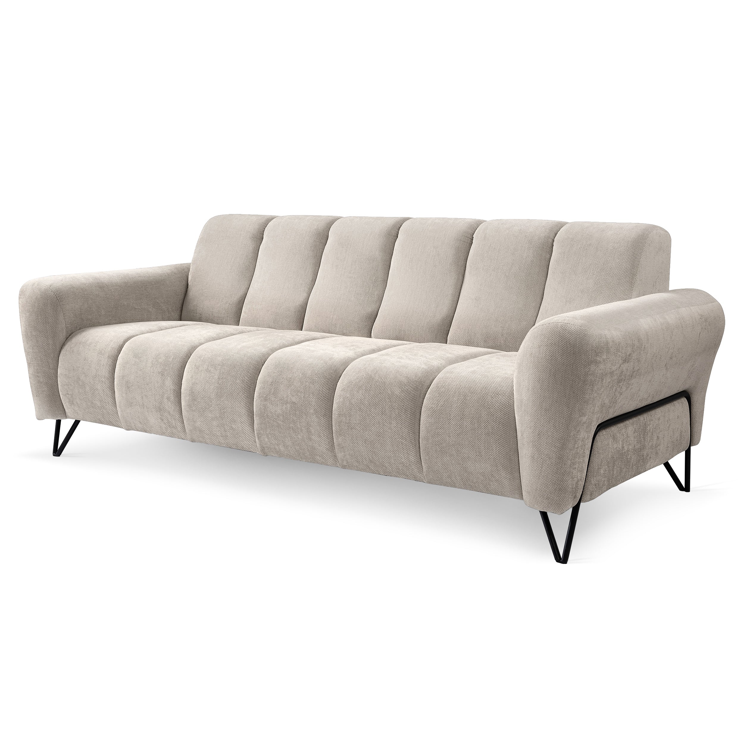 Sofa 3-osobowa do salonu w stylu soft - tkanina Storm, miękka forma, metalowe nogi | Nellia Jasna Mgła (STORM 02)