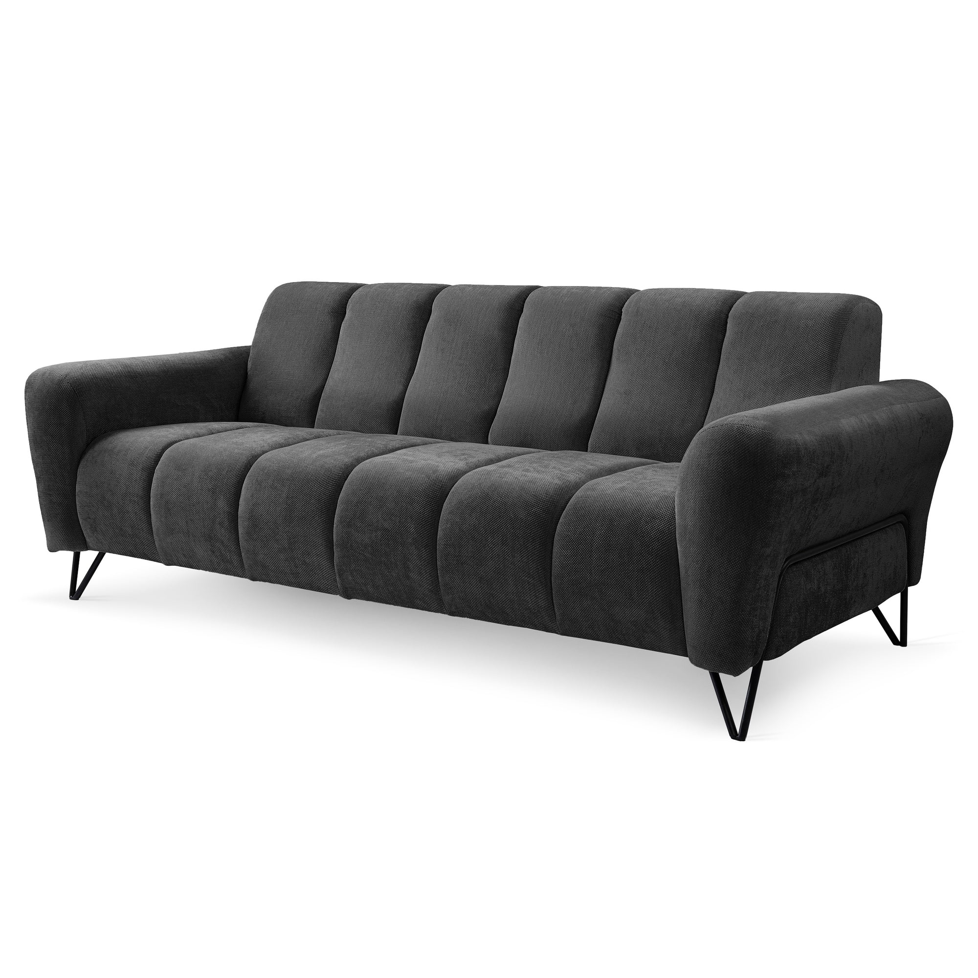 Sofa 3-osobowa do salonu w stylu soft - tkanina Storm, miękka forma, metalowe nogi | Nellia Czarny Grafit (STORM 99)