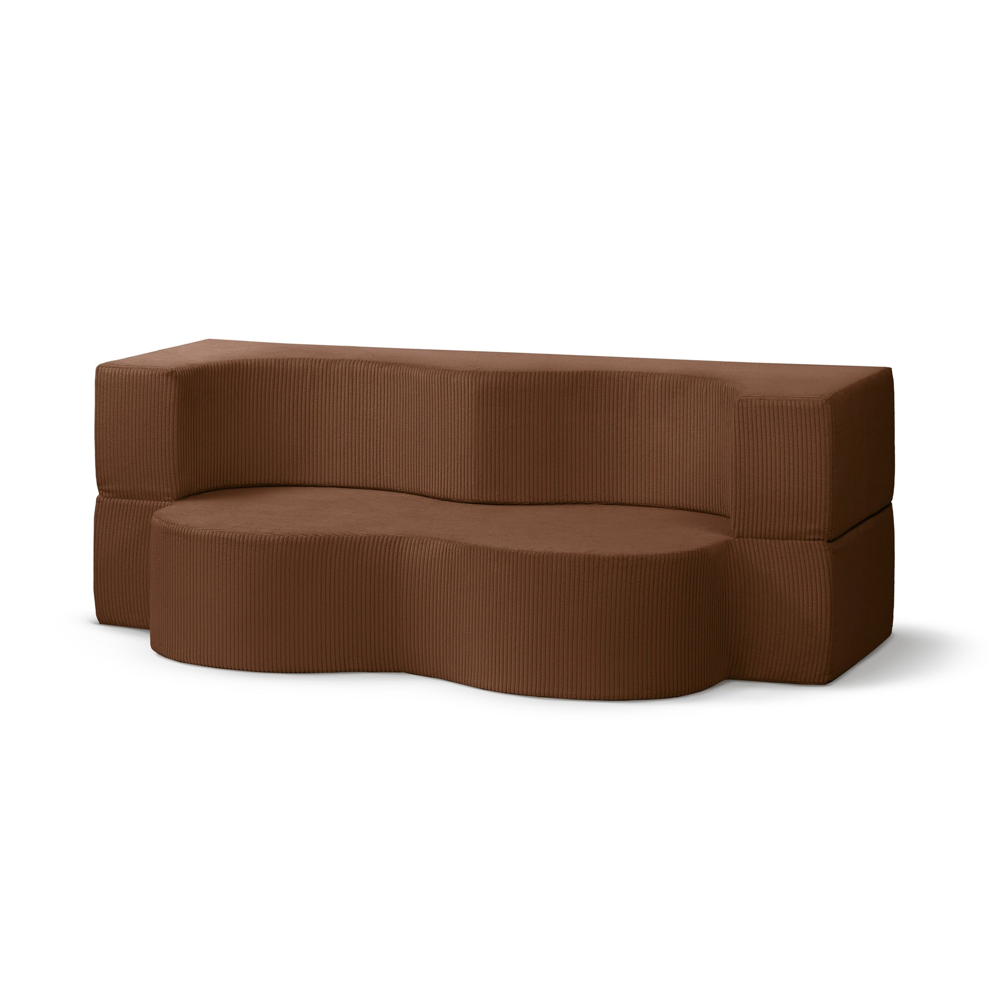 Sofa piankowa wolnostojąca 200 cm z funkcją spania w stylu japandi – sztruks POSO, kompaktowa forma | Kamelia Espresso (POSO 39)