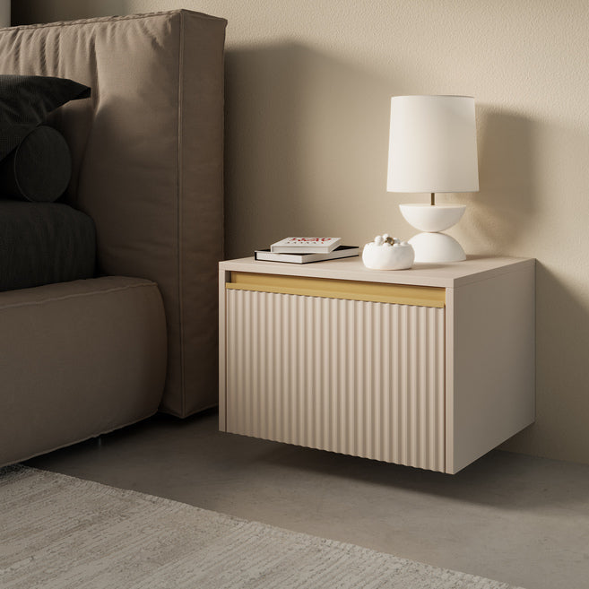 Szafka nocna 54x42 cm w stylu glamour – frezowany front, złote detale, bezuchwytowe otwieranie | Westa