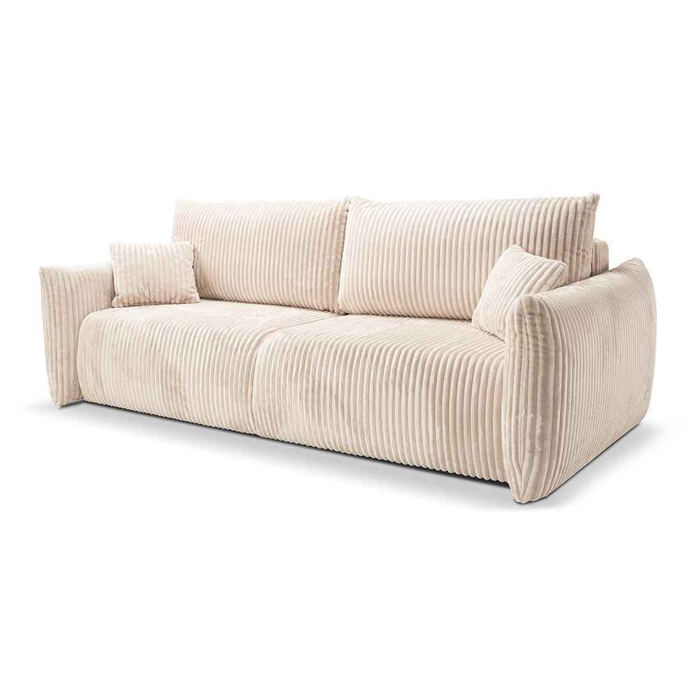 Sofa 3-osobowa z funkcją spania 145x200 z pojemnikiem w stylu nowoczesnym – automat wspomagający | ALLORO Śmietankowy Puch (TILIA 03)