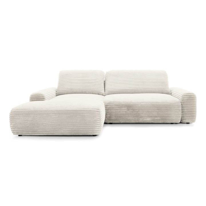 Narożnik z funkcją spania 125x200 z pojemnikiem w stylu nowoczesnym – tkanina Tilia, mechanizm DL | Dori Lewostronna Pudrowa Perła (TILIA 01)