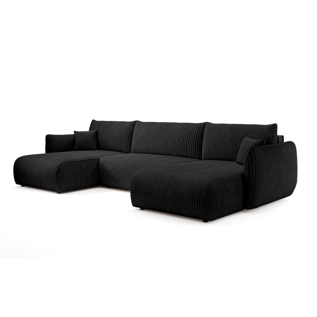 U-Ecksofa mit Schlaffunktion und Liegefläche 145x302 im Vintage-Stil | ALLORO – Anthrazitfarbener Samt (TILIA 100)
