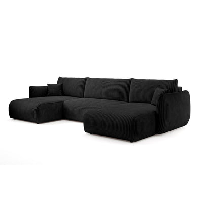 U-Ecksofa mit Schlaffunktion und Liegefläche 145x302 im Vintage-Stil | ALLORO – Anthrazitfarbener Samt (TILIA 100)