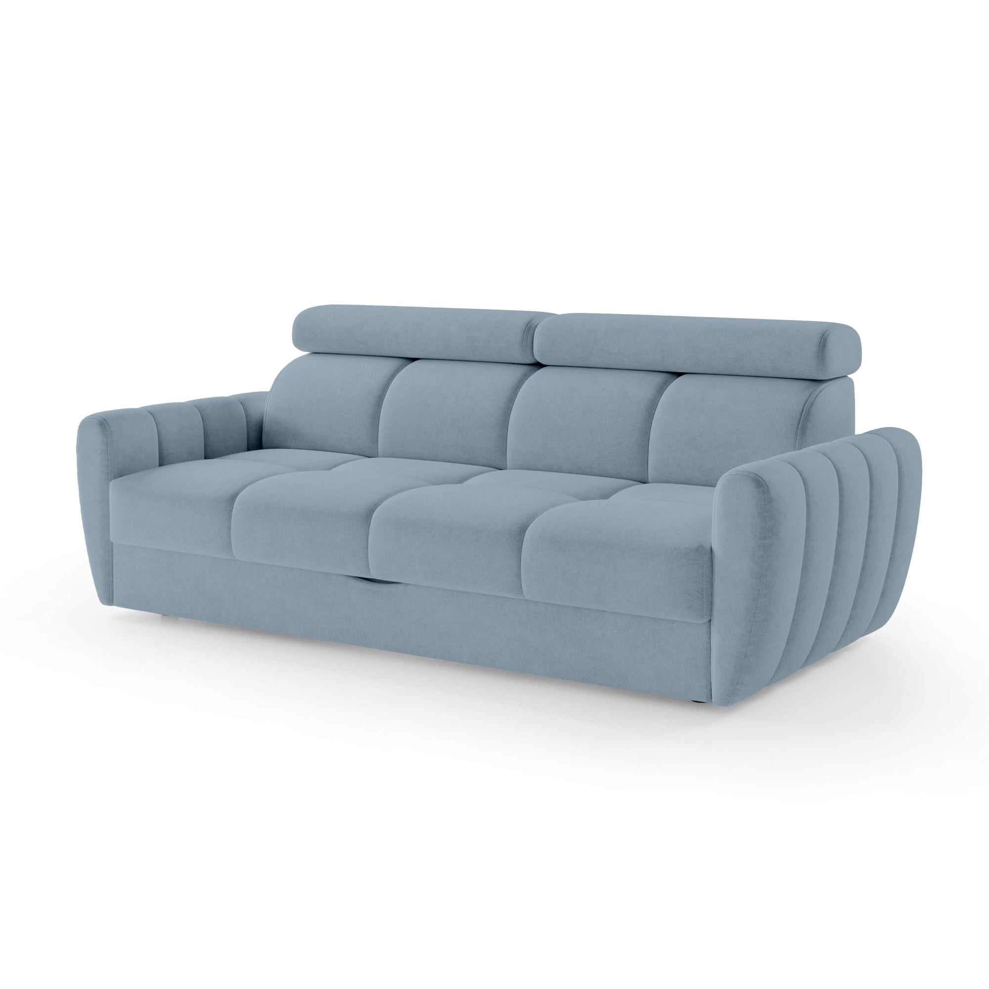 Sofa z funkcją spania 3-osobowa 227 cm w stylu minimalistycznym – pianka HR, regulowany zagłówek, puma | Franec