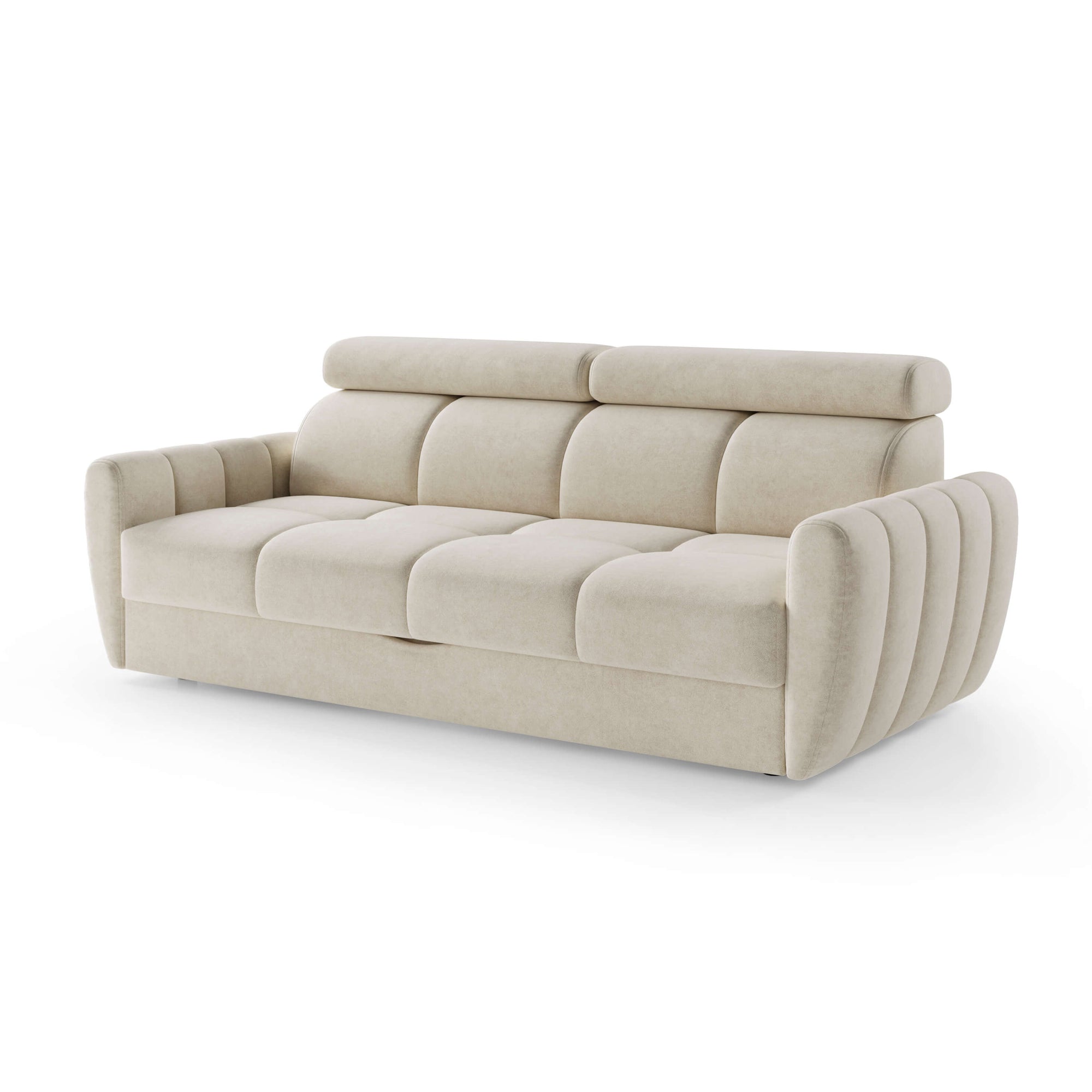 Sofa z funkcją spania 3-osobowa 227 cm w stylu minimalistycznym – pianka HR, regulowany zagłówek, puma | Franec Piaskowy Pergamin (CLOUD 03):