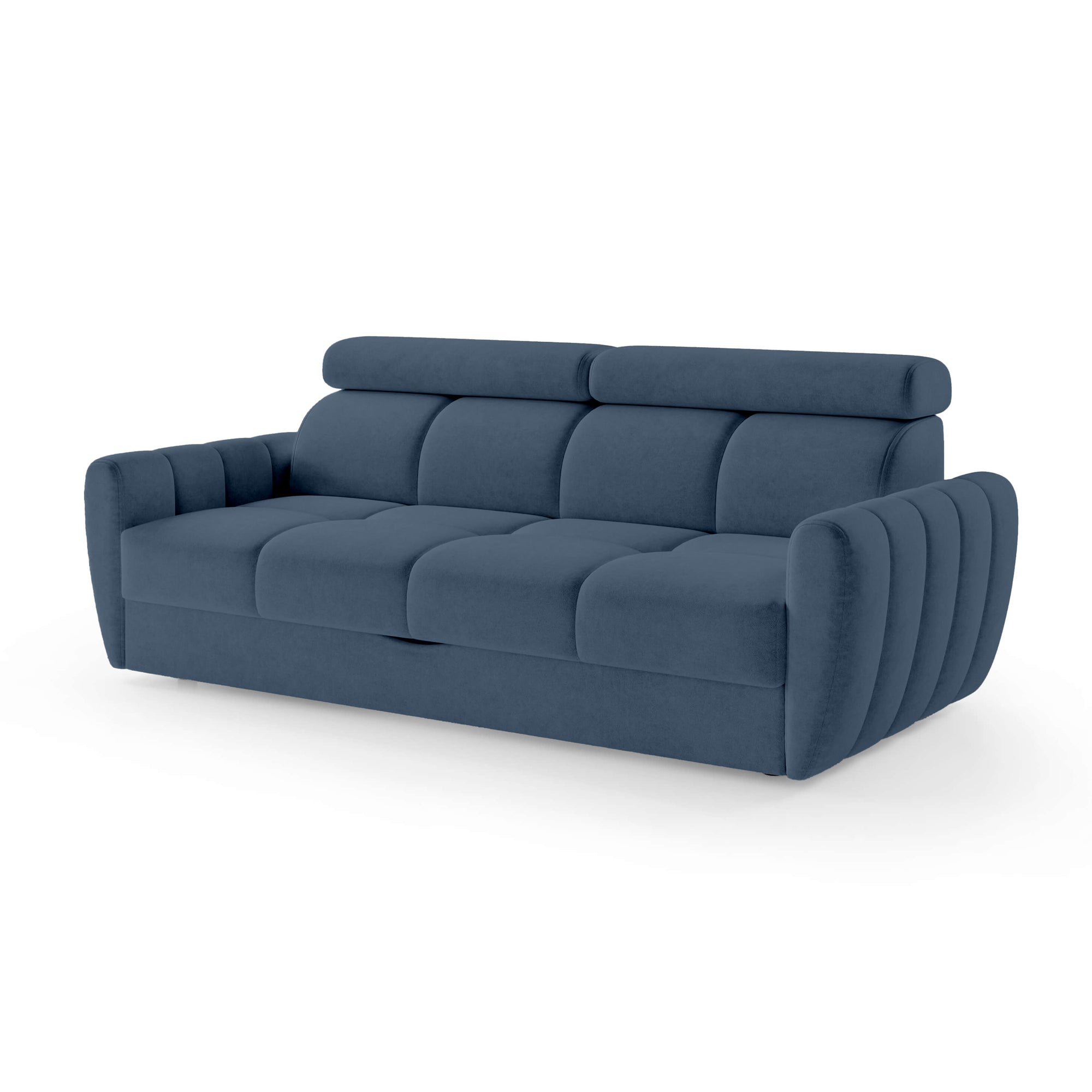 Sofa z funkcją spania 3-osobowa 227 cm w stylu minimalistycznym – pianka HR, regulowany zagłówek, puma | Franec Błękit Granitu (CLOUD 74)