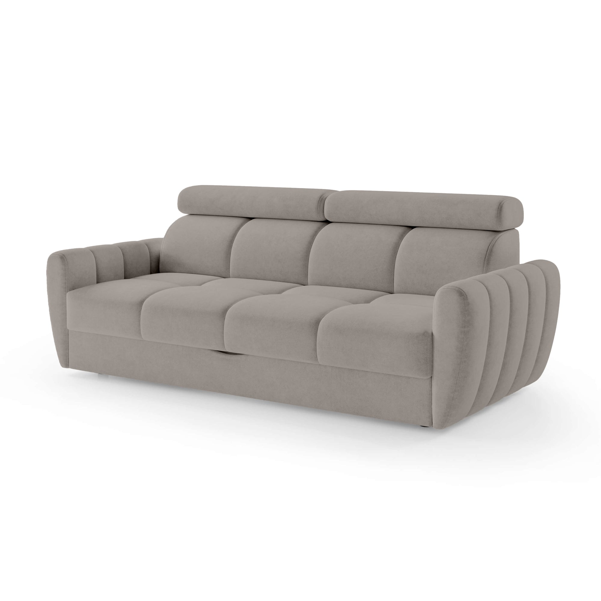 Sofa z funkcją spania 3-osobowa 227 cm w stylu minimalistycznym – pianka HR, regulowany zagłówek, puma | Franec Kwarcowy Taupe (CLOUD 83)