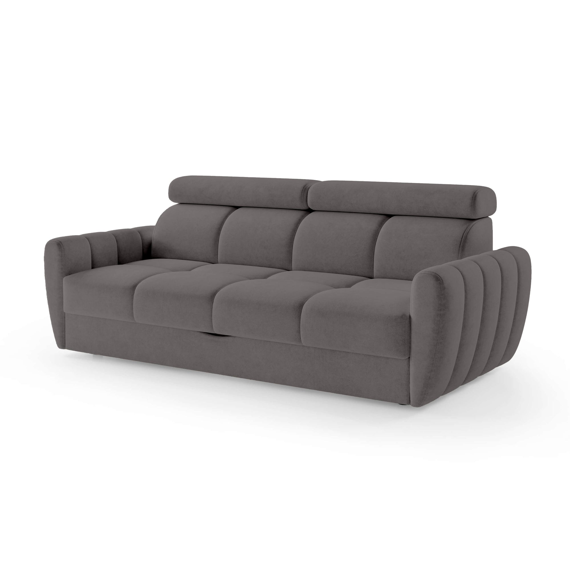 Sofa z funkcją spania 3-osobowa 227 cm w stylu minimalistycznym – pianka HR, regulowany zagłówek, puma | Franec Ciemny Granit (CLOUD 91)
