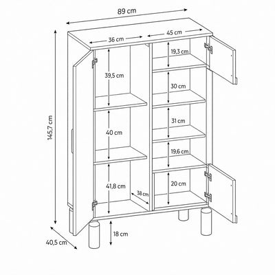Vitrine 89x146 mit Verglasung im skandinavischen Stil | FJORD