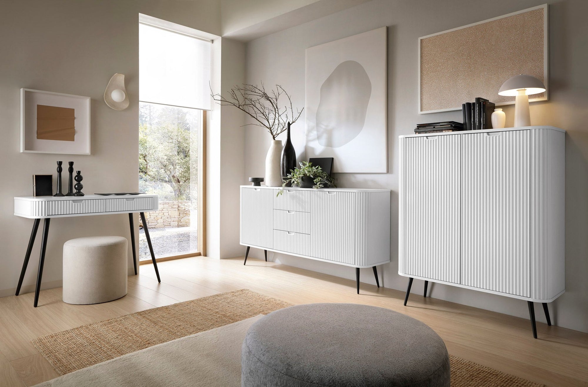 Komoda 103x129 w stylu nowoczesnym - frezowane fronty, ukryte uchwyty, złote lub metalowe nogi | Eva