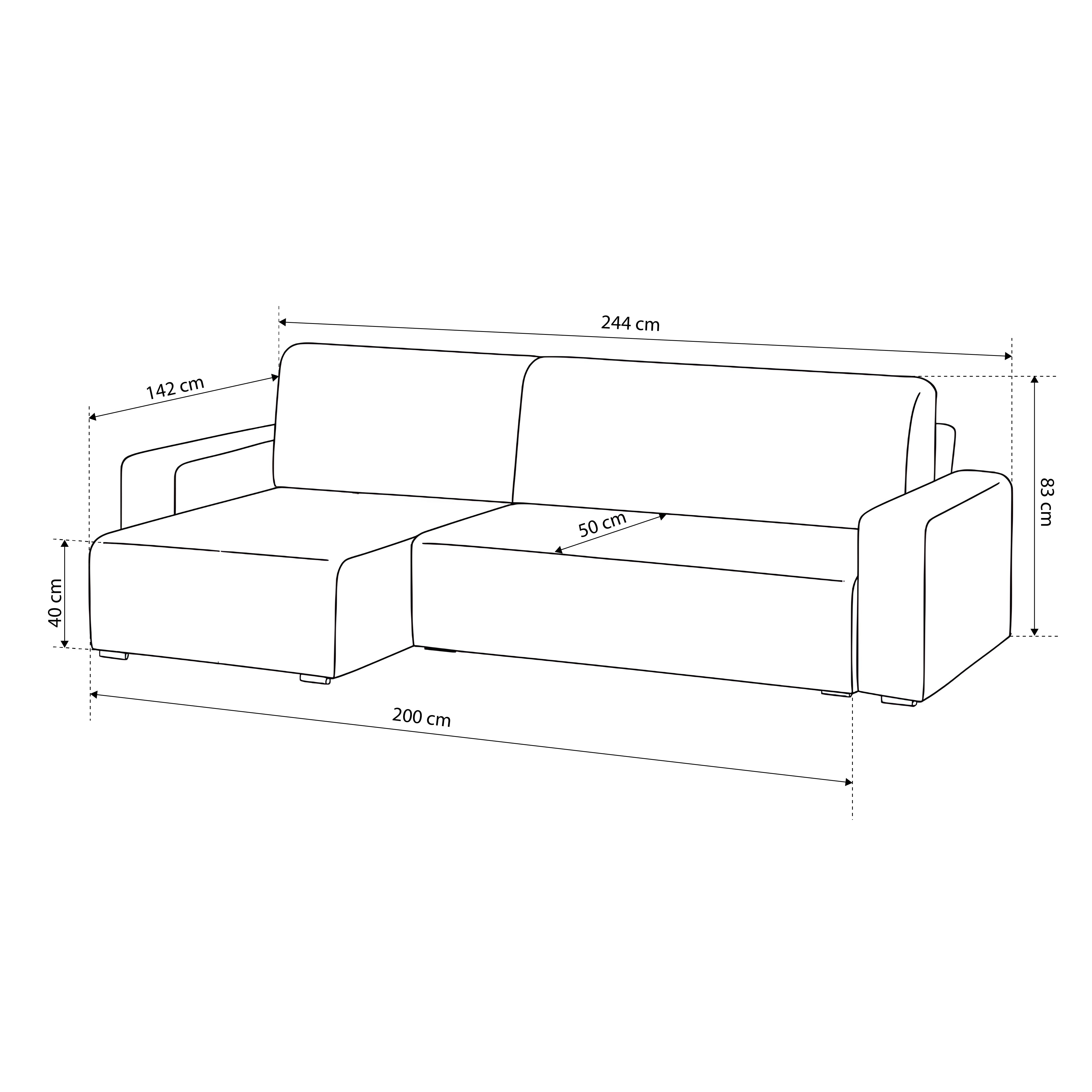 Universelles Ecksofa mit Schlaffunktion 3-Sitzer 200x142–154 im Loft-Stil | Kingi
