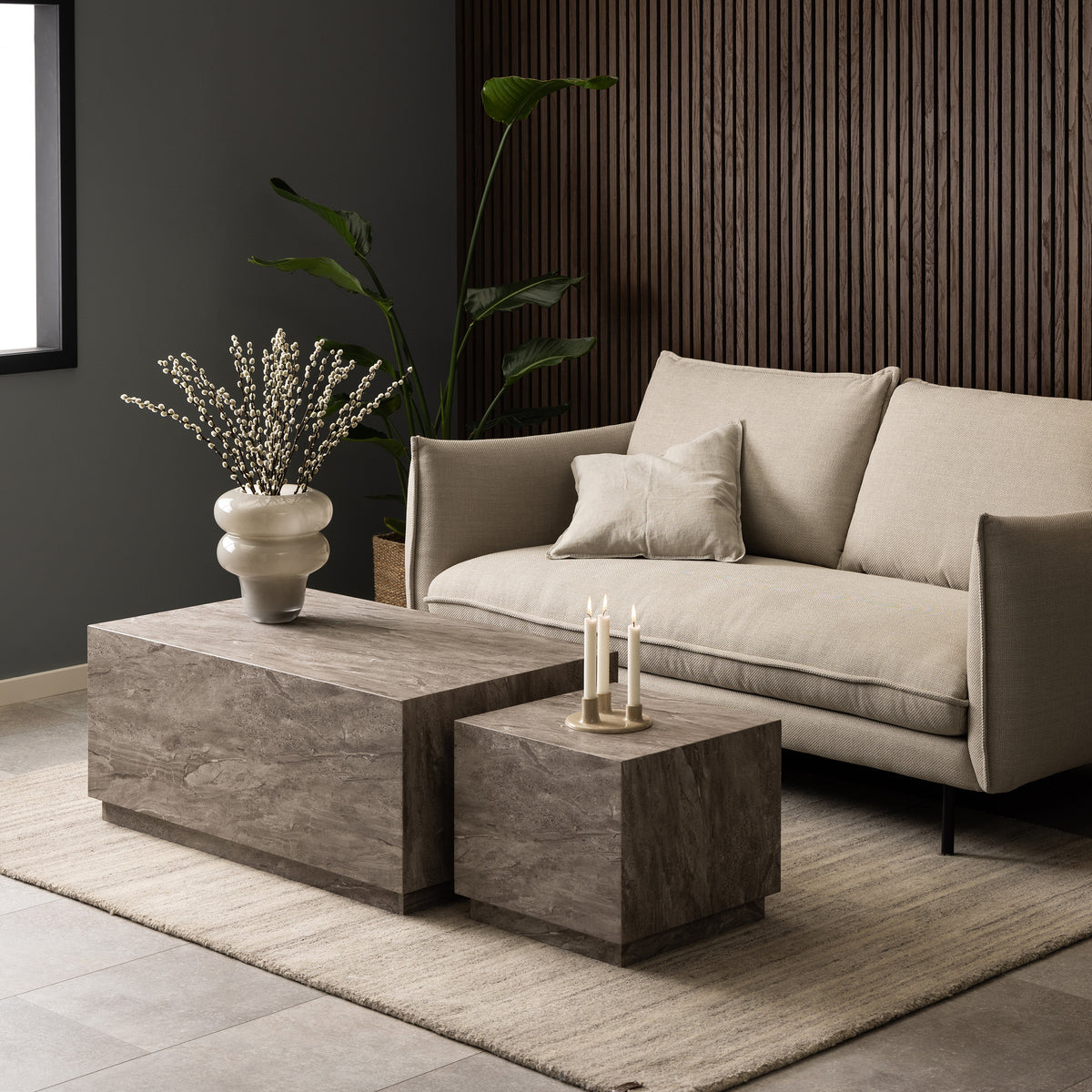 2er-Set Couchtische in Steinoptik im modernen Stil | Segmento