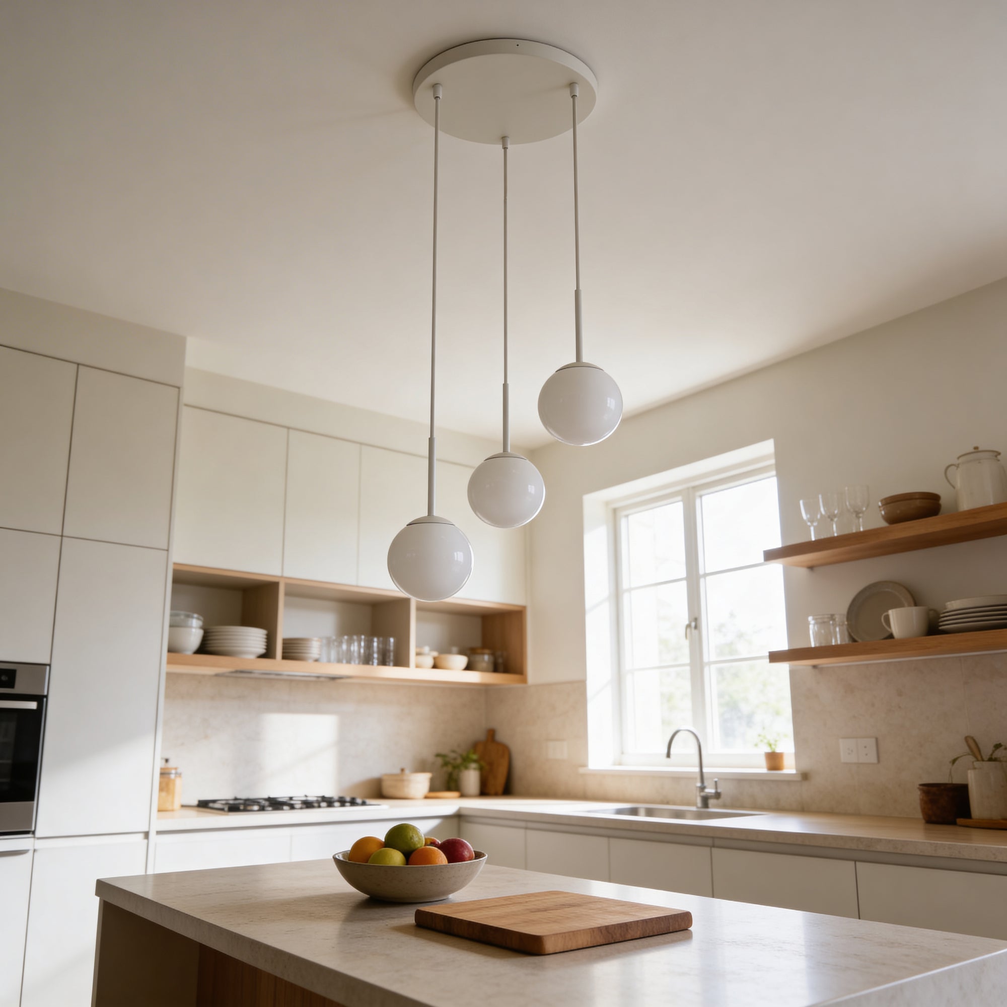 Lampa wisząca trzy kule w stylu nowoczesnym – kaszmirowa konstrukcja, szklane klosze, G9 | Triella