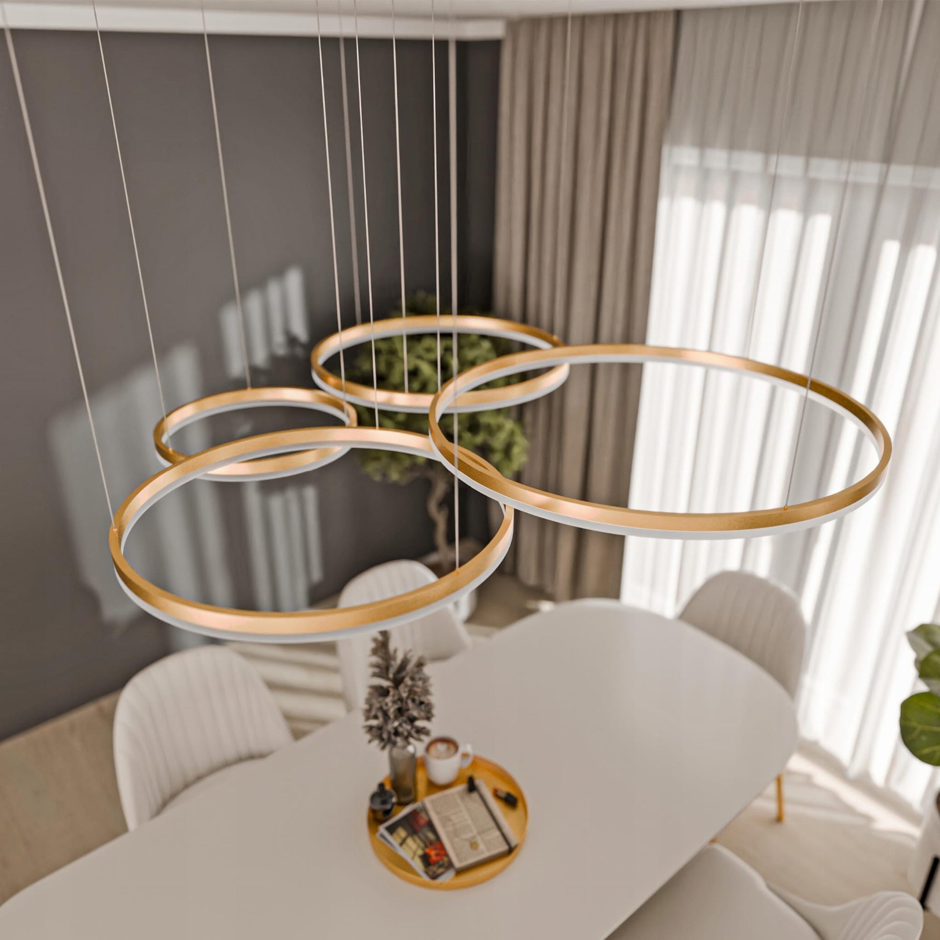 Złota lampa wisząca LED Soliva