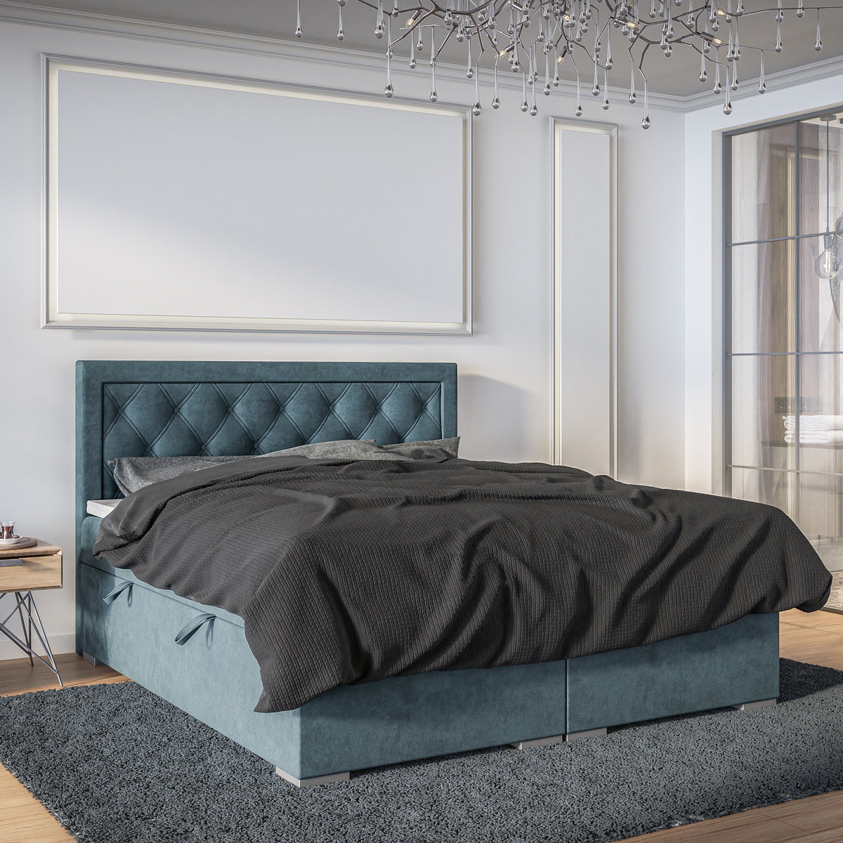 Kontinentalbett mit Rautensteppung und zwei Bettkästen im Glamour-Stil | Santia