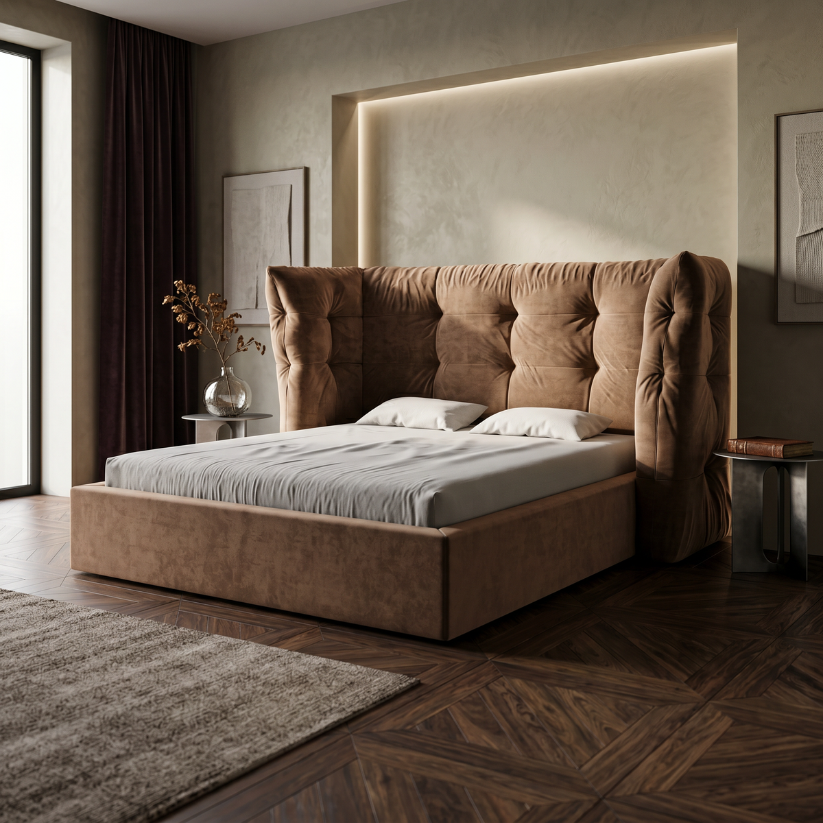 Polsterbett mit Steppung und Bettkasten im Glamour-Stil | Diara