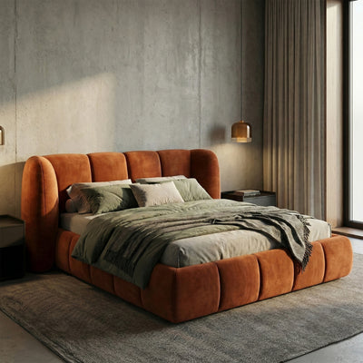 Polsterbett mit vertikaler Steppung und Bettkasten im Soft-Modern-Stil | Ventara