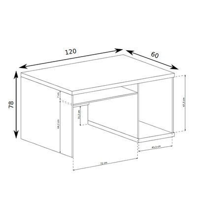 Schreibtisch Korin 120x78 – Maßzeichnung mit Breite, Höhe und Tiefe