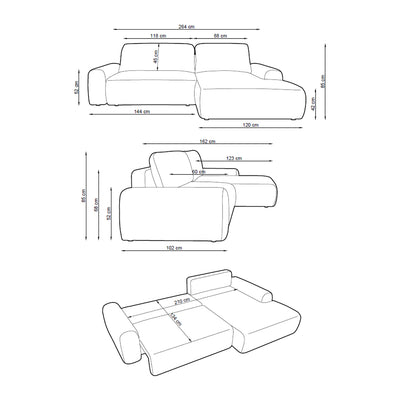 Ecksofa mit Schlaffunktion 125x200 mit Bettkasten im modernen Stil | Dori