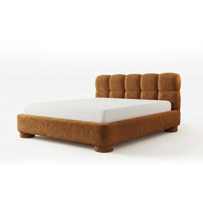 Polsterbett Lattro 120x200–200x200 mit Bettkasten im Modern-Organic-Stil, Stoff Coral – Farbe Karamellbraun (CORAL 35) | Pillovely