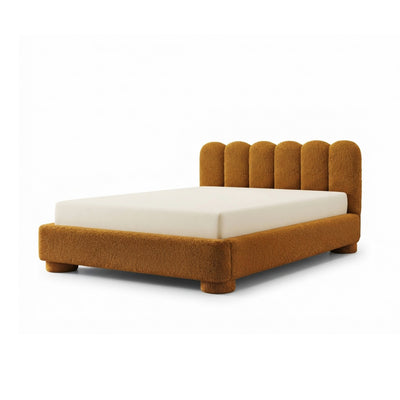 Polsterbett Lattri 120x200–200x200 mit Bettkasten im Modern-Organic-Stil, Stoff Coral – Farbe Karamellbraun (CORAL 35) | Pillovely