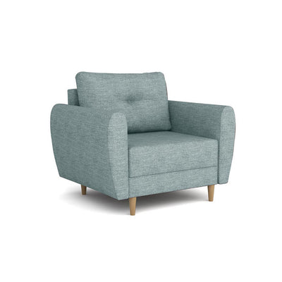 Sessel Harmi 90 cm Silbriger Beton (SAWANA 29) – skandinavischer Sessel, gepolstert mit Knopf an der Rückenlehne