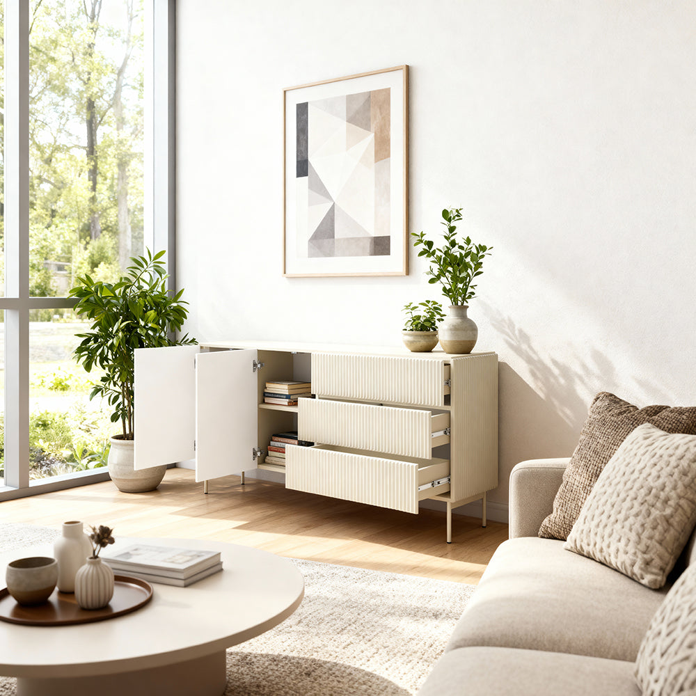 Komoda z drzwiami i szufladami 177x81 w stylu nowoczesnym - kaszmir, push-to-open, 3 szuflady | MuzZI