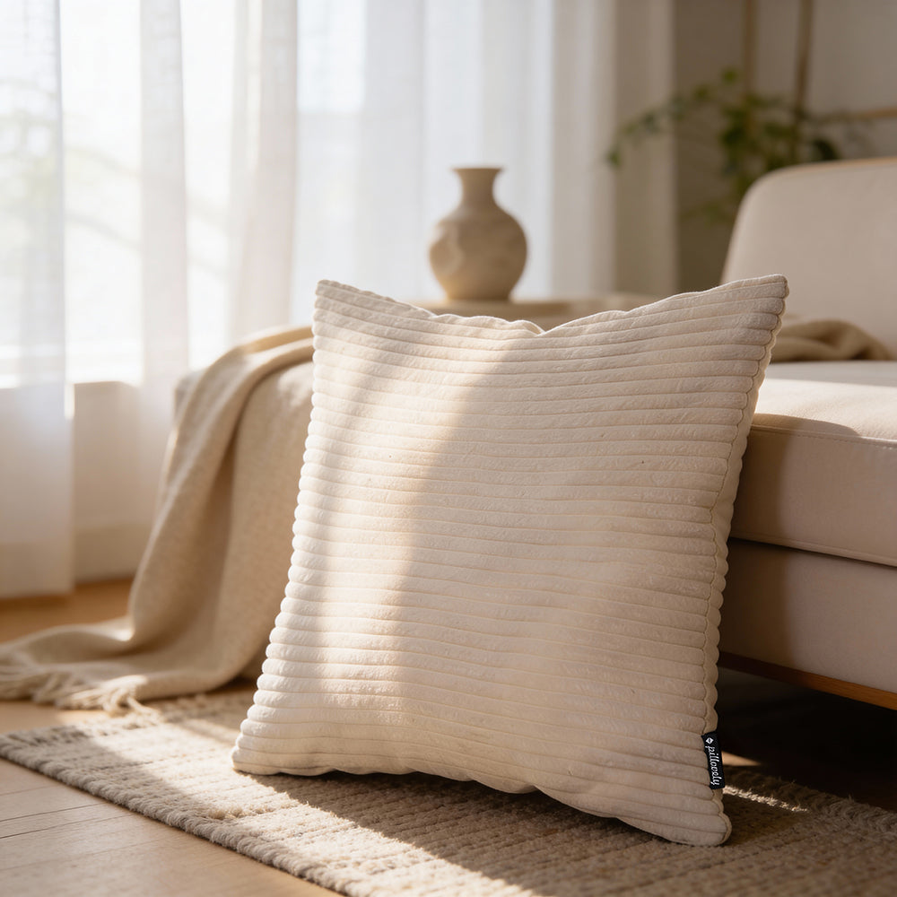 Poduszka dekoracyjna 45×45 cm w stylu scandi i boho – wyraziste prążki | Szeroki Sztruks